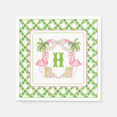 Serviette En Papier Aquarelle Flamant rose rose Monogramme Crest Noël (Devant)