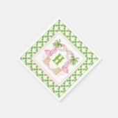 Serviette En Papier Aquarelle Flamant rose rose Monogramme Crest Noël (Coin)