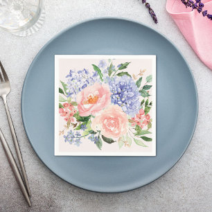 Serviette En Papier Aquarelle Fleur Bleue Rose Hydrangea Pivoine Flora