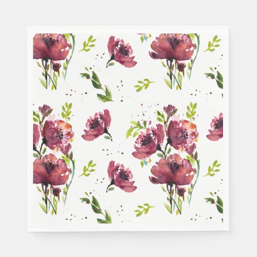 Serviette En Papier Aquarelle Fleur Papier Floral Napkins (Devant)