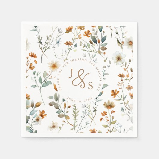 Serviette En Papier Aquarelle fleur sauvage Boho mariage (Devant)