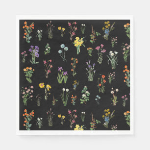 Serviette En Papier Aquarelle fleur sauvage Floral botanique noir