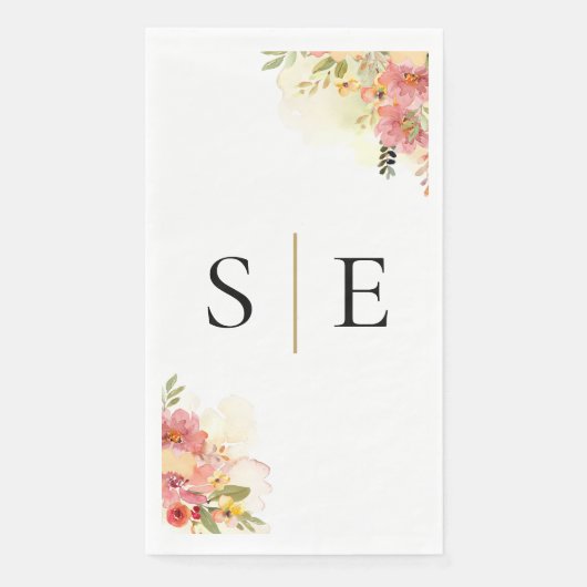 Serviette En Papier Aquarelle Fleur sauvage Floral Élégant Monogramme (Devant)