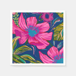 Serviette En Papier Aquarelle fleurie et botanique rose nuptiale