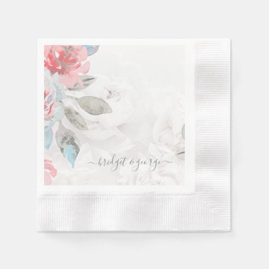 Serviette En Papier aquarelle fleurie fleur sauvage rose pivoine maria (Devant)