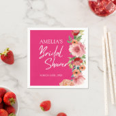 Serviette En Papier Aquarelle fleurie rose vif table de douche (En situation)