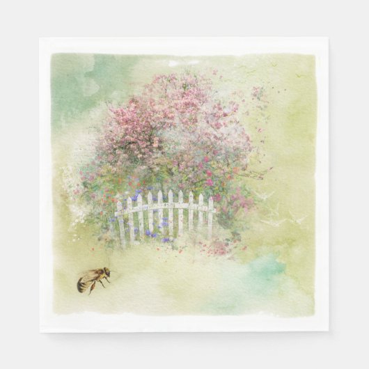 Serviette En Papier Aquarelle fleurit et papier d'abeille Napkin (Devant)