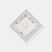 Serviette En Papier Aquarelle fleurs blanches, bleu clair mariage (Coin)