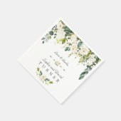Serviette En Papier Aquarelle Fleurs blanches Mariage de feuillage ver (Coin)