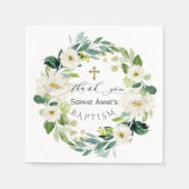Serviette En Papier Aquarelle Fleurs blanches Wreath Cross Baptism (Devant)