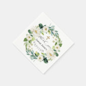 Serviette En Papier Aquarelle Fleurs blanches Wreath Cross Baptism (Coin)