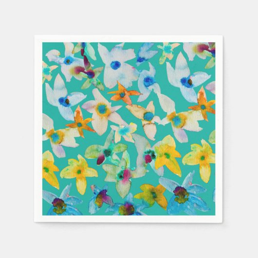 Serviette En Papier Aquarelle fleurs bleues blanches (Devant)