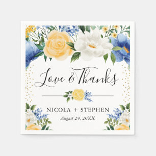 Serviette En Papier Aquarelle Fleurs Bleues et Jaunes Mariage