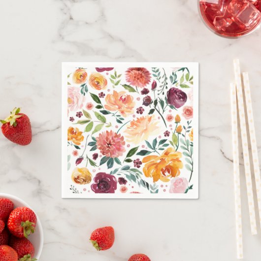 Serviette En Papier Aquarelle Fleurs d'automne Motif automne Thanksgiv (En situation)