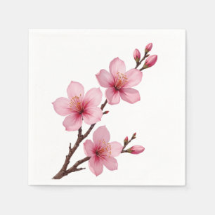 Serviette En Papier Aquarelle Fleurs de cerisier rose blanc