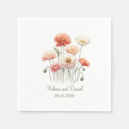 Serviette En Papier Aquarelle Fleurs de Pavot Boho Mariage Cocktail (Devant)