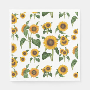 Serviette En Papier Aquarelle Fleurs de soleil Botanique Foliage Verdu