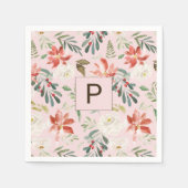 Serviette En Papier Aquarelle Fleurs d'hiver Holly Berry Monogrammé (Devant)