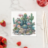 Serviette En Papier Aquarelle fleurs du désert cactus. (En situation)