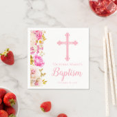 Serviette En Papier Aquarelle Fleurs et Baptême croisé Napkin (En situation)