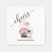 Serviette En Papier Aquarelle Fleurs et Champagne (Devant)