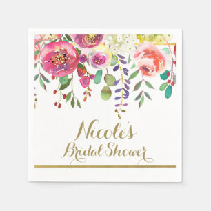 Serviette En Papier Aquarelle Fleurs Floral Moderne Mariage Coloré