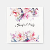 Serviette En Papier Aquarelle Fleurs Mariage Ajouter des noms Cocktail (Devant)