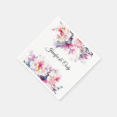 Serviette En Papier Aquarelle Fleurs Mariage Ajouter des noms Cocktail (Coin)