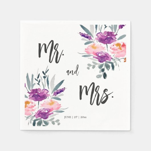 Serviette En Papier Aquarelle Fleurs Mariage serviettes (Devant)