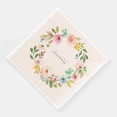 Serviette En Papier Aquarelle Fleurs Noms Mariage Dîner Taille (Coin)