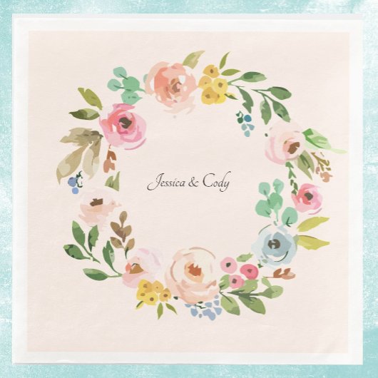 Serviette En Papier Aquarelle Fleurs Noms Mariage Dîner Taille