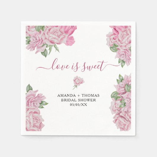 Serviette En Papier Aquarelle fleurs roses - amour doux (Devant)