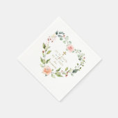 Serviette En Papier Aquarelle Fleurs Roses Il Est Ressuscité Or Pâques (Coin)