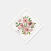 Serviette En Papier Aquarelle Fleurs roses sur Blanc (Coin)