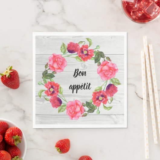 Serviette En Papier Aquarelle Fleurs rouges et roses Conception de cou (En situation)