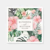 Serviette En Papier Aquarelle Fleurs tropicales Verdure Mariage blanc (Devant)
