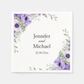 Serviette En Papier aquarelle fleurs violet élégant mariage moderne (Devant)