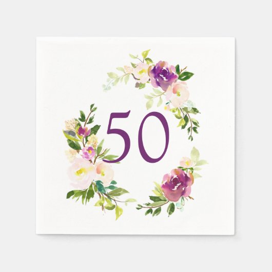 Serviette En Papier Aquarelle Floral 50e anniversaire (Devant)