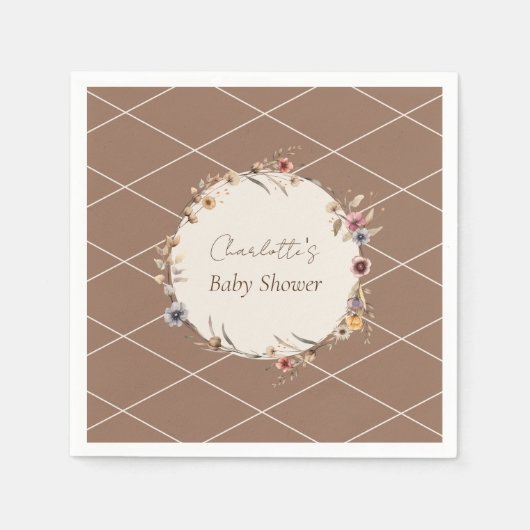 Serviette En Papier Aquarelle Floral Baby shower beige serviettes (Devant)