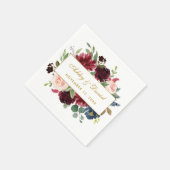 Serviette En Papier Aquarelle Floral Bourgogne Bleu Or Mariage Blanc (Coin)
