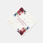 Serviette En Papier Aquarelle Floral Bourgogne Vin Mariage Wreath (Coin)