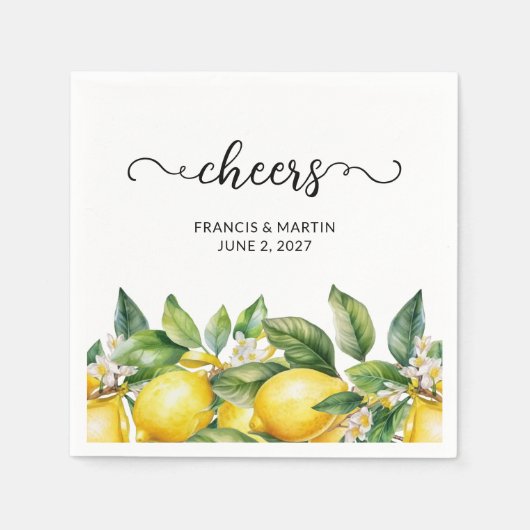 Serviette En Papier Aquarelle Floral Citron Bordure Merci (Devant)