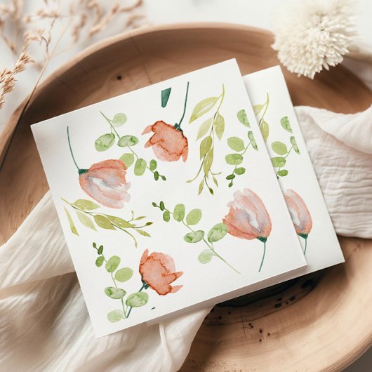 Serviette En Papier Aquarelle Floral Coral Fête des mariées verte