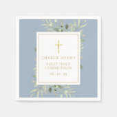 Serviette En Papier Aquarelle Floral Dusty Bleu Première Sainte Commun (Devant)