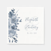 Serviette En Papier Aquarelle Floral Dusty Mariage bleu (Devant)