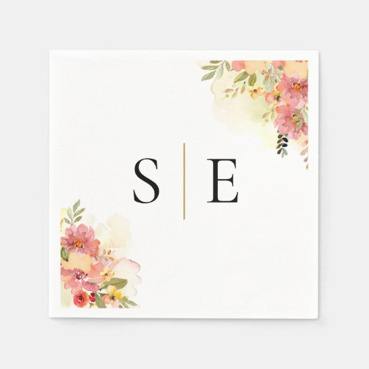 Serviette En Papier Aquarelle Floral Élégant Monogramme (Devant)