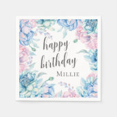 Serviette En Papier Aquarelle Floral Élégante ferme Joyeux anniversair (Devant)