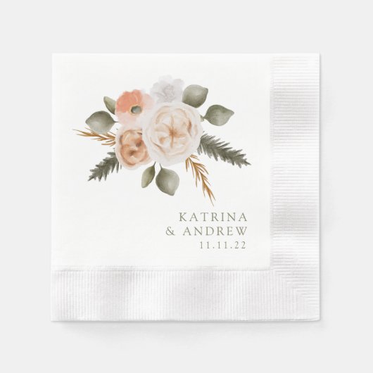 Serviette En Papier Aquarelle Floral Mariage Cocktail  Napkins (Devant)