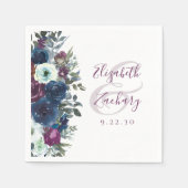 Serviette En Papier Aquarelle Floral Plum Marine Mariage bleu (Devant)
