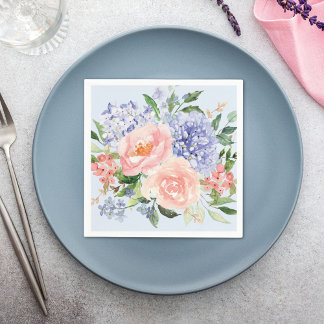 Serviette En Papier Aquarelle Floral Printanier Hydrangea Pivoine Rose